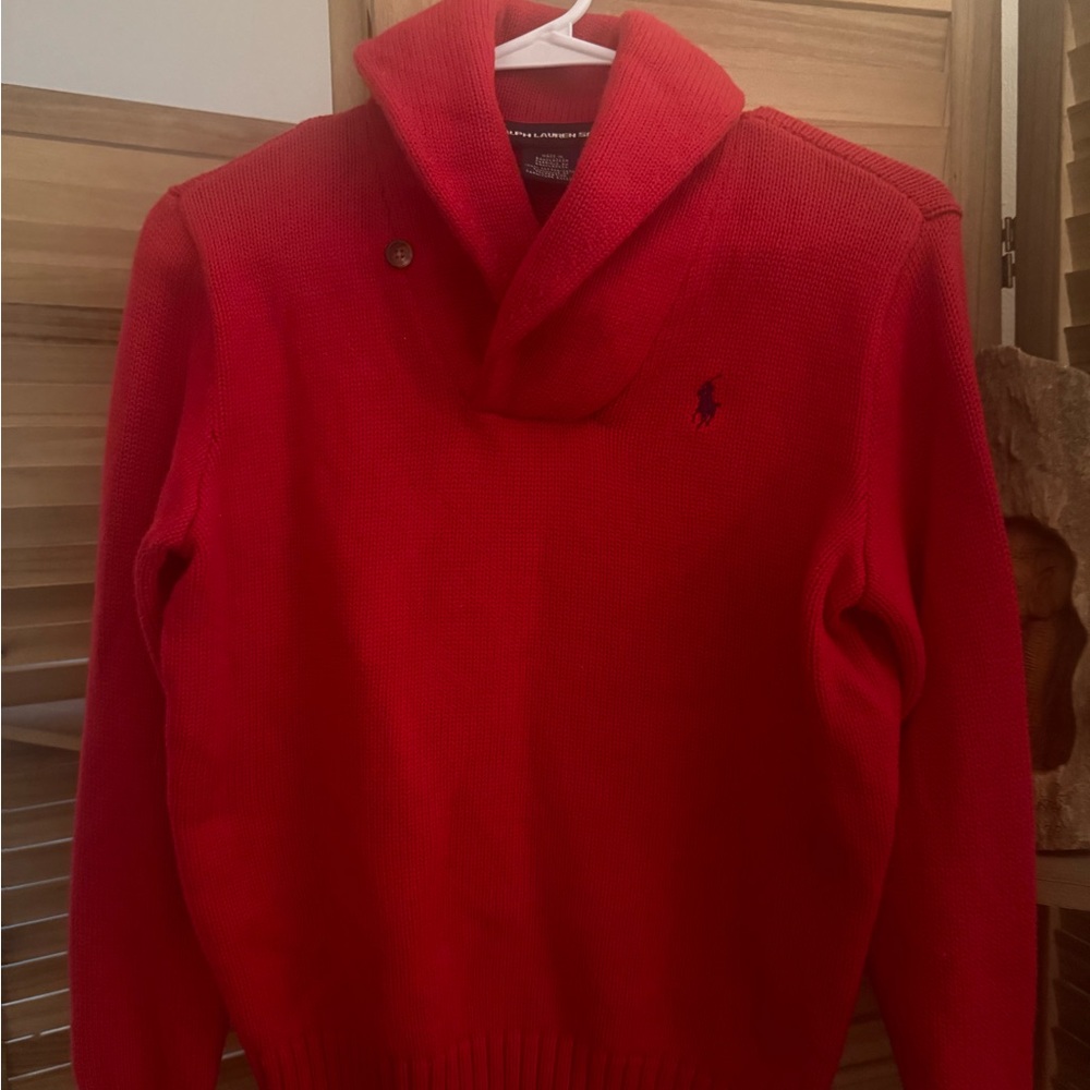 Ralph Lauren Red Shawl Collar Sweater